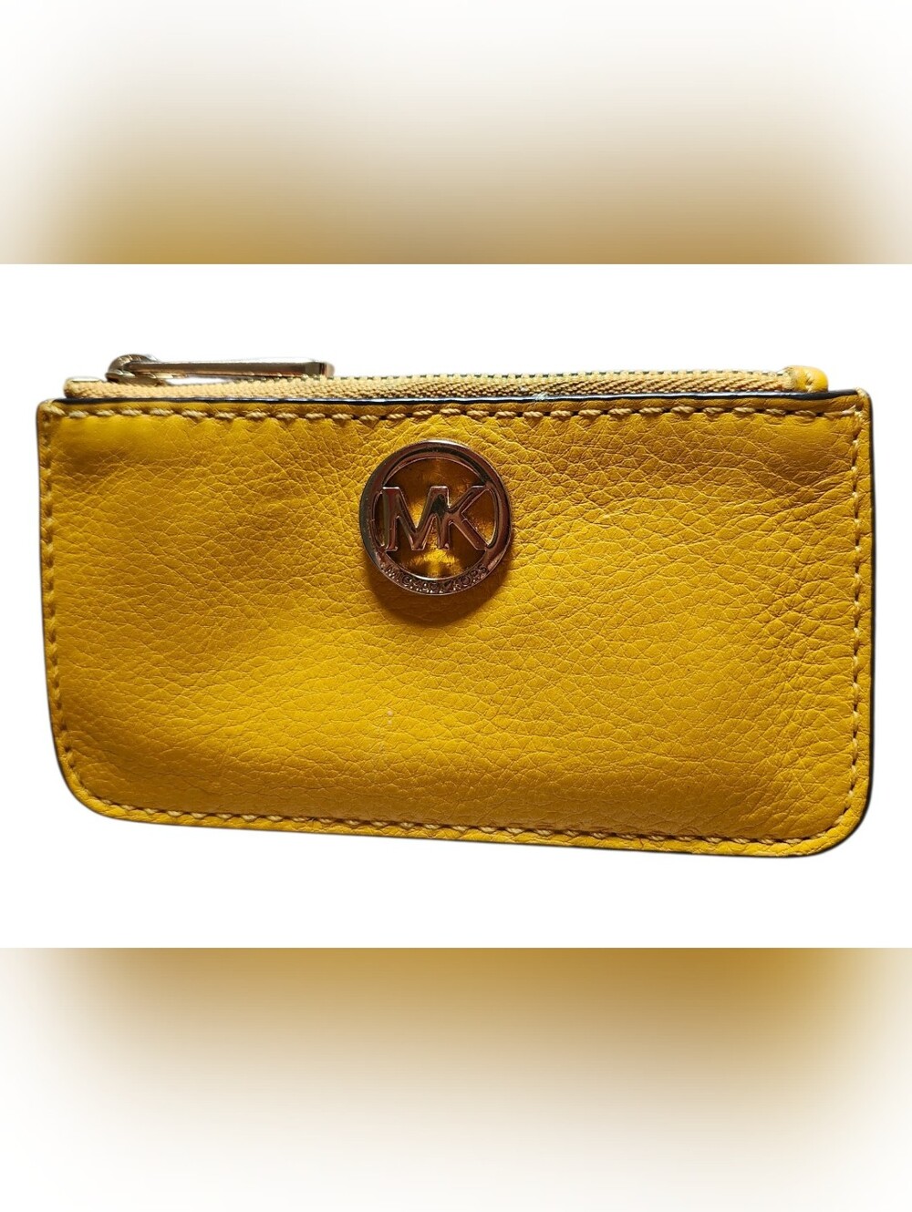 Michael Kors EUC Fulton Yellow Pebbled Leather Key Pouch & Card Holder No C.O.
